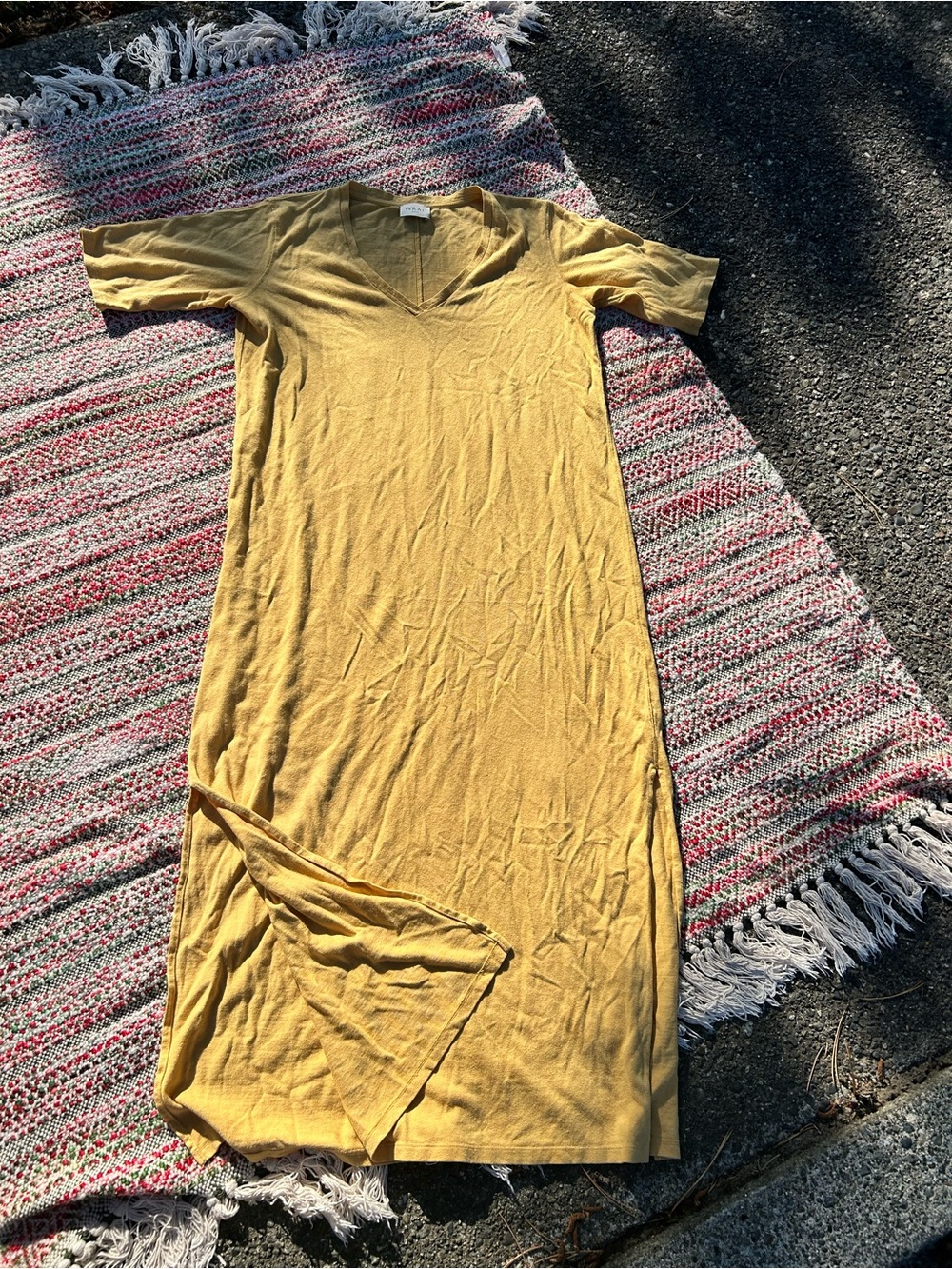Wrap London V-Neck Short Sleeve Midi Dress - Mustard hemp blend